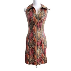 Vintage 90s Y2k Caché Faux Snake Skin Bodycon Clubbing Statement Dress Retro Mod